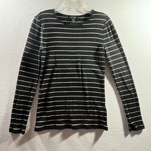 LRL Lauren Ralph Lauren Pullover Sweater S Black Gold Logo Metallic READ